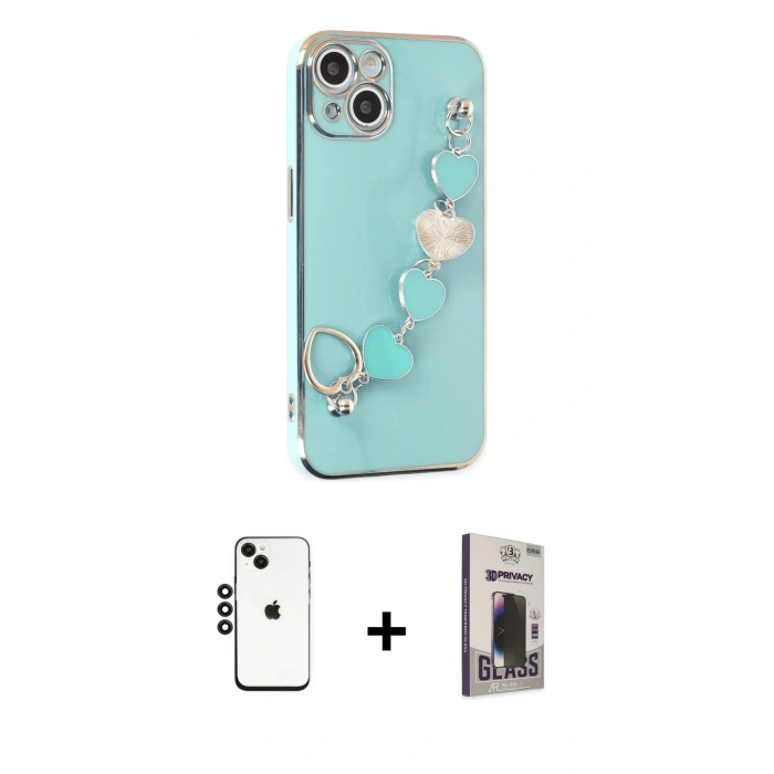 MARSİLYAN™- iPhone 14 Kılıf Nova Işık Prime - Siyah Bilvis Hayalet Cam Ekran Koruyucu + Shine Kamera Lens - SH