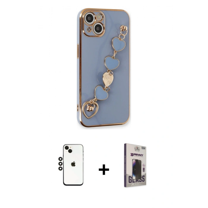 MARSİLYAN™- iPhone 14 Kılıf Nova Işık Prime - Siyah Bilvis Hayalet Cam Ekran Koruyucu + Shine Kamera Lens - SH