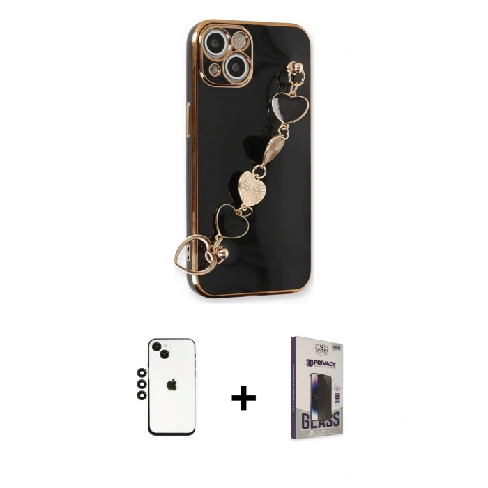 MARSİLYAN™- iPhone 14 Kılıf Nova Işık Prime - Siyah Bilvis Hayalet Cam Ekran Koruyucu + Shine Kamera Lens - SH