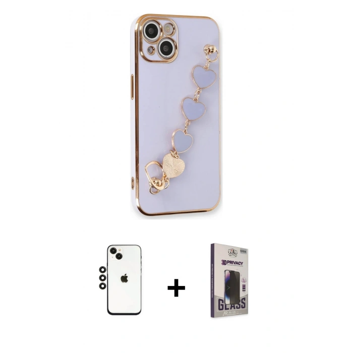 MARSİLYAN™- iPhone 14 Kılıf Nova Işık Prime - Siyah Bilvis Hayalet Cam Ekran Koruyucu + Shine Kamera Lens - SH