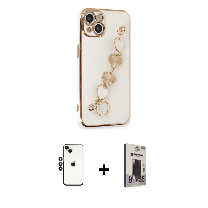 MARSİLYAN™- iPhone 14 Kılıf Nova Işık Prime - Siyah Bilvis Hayalet Cam Ekran Koruyucu + Shine Kamera Lens - SH