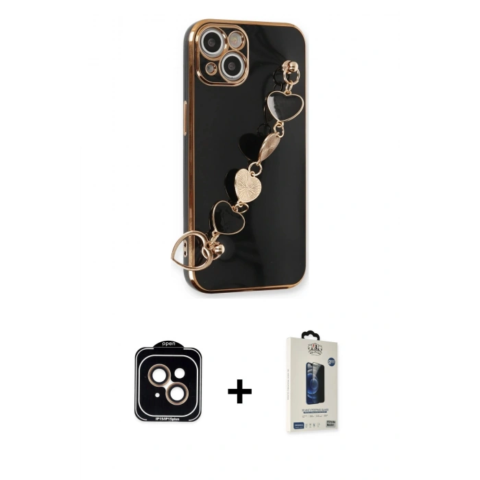 MARSİLYAN™- iPhone 14 Kılıf Nova Işık Prime - Siyah Bilvis Hayalet Cam Ekran Koruyucu + PVD Metal Kamera Lens - TU