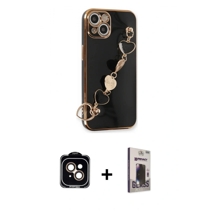 MARSİLYAN™- iPhone 14 Kılıf Nova Işık Prime - Siyah Bilvis Hayalet Cam Ekran Koruyucu + PVD Metal Kamera Lens - TU