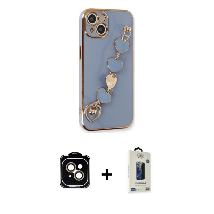 MARSİLYAN™- iPhone 14 Kılıf Nova Işık Prime - Siyah Bilvis Hayalet Cam Ekran Koruyucu + PVD Metal Kamera Lens - TU