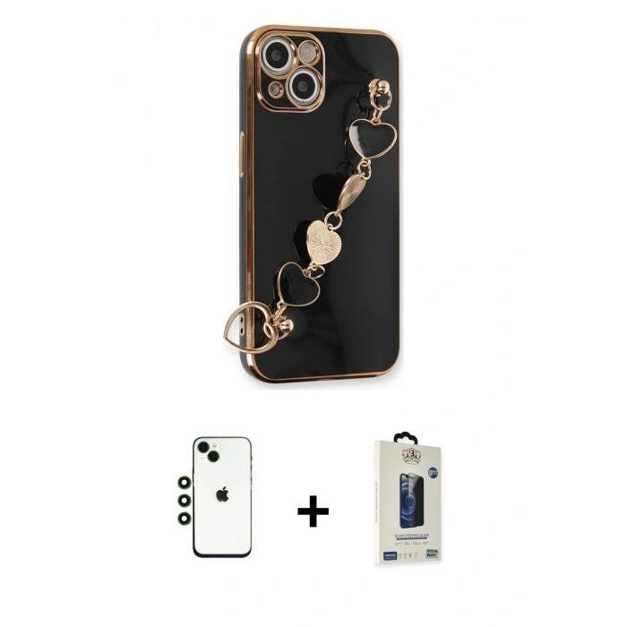MARSİLYAN™- iPhone 14 Kılıf Nova Işık Prime - Siyah Bilvis Hayalet Cam Ekran Koruyucu + Shine Kamera Lens - YL