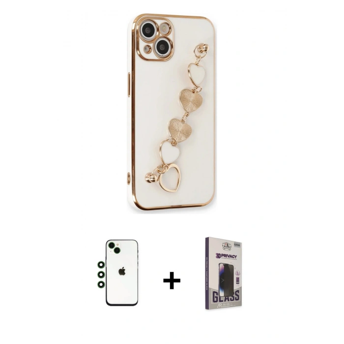 MARSİLYAN™- iPhone 14 Kılıf Nova Işık Prime - Siyah Bilvis Hayalet Cam Ekran Koruyucu + Shine Kamera Lens - YL