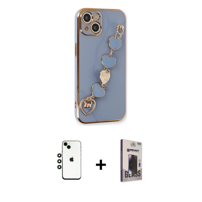MARSİLYAN™- iPhone 14 Kılıf Nova Işık Prime - Siyah Bilvis Hayalet Cam Ekran Koruyucu + Shine Kamera Lens - YL