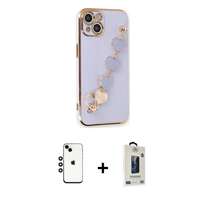 MARSİLYAN™- iPhone 14 Kılıf Nova Işık Prime - Siyah Bilvis Hayalet Cam Ekran Koruyucu + Shine Kamera Lens - YL