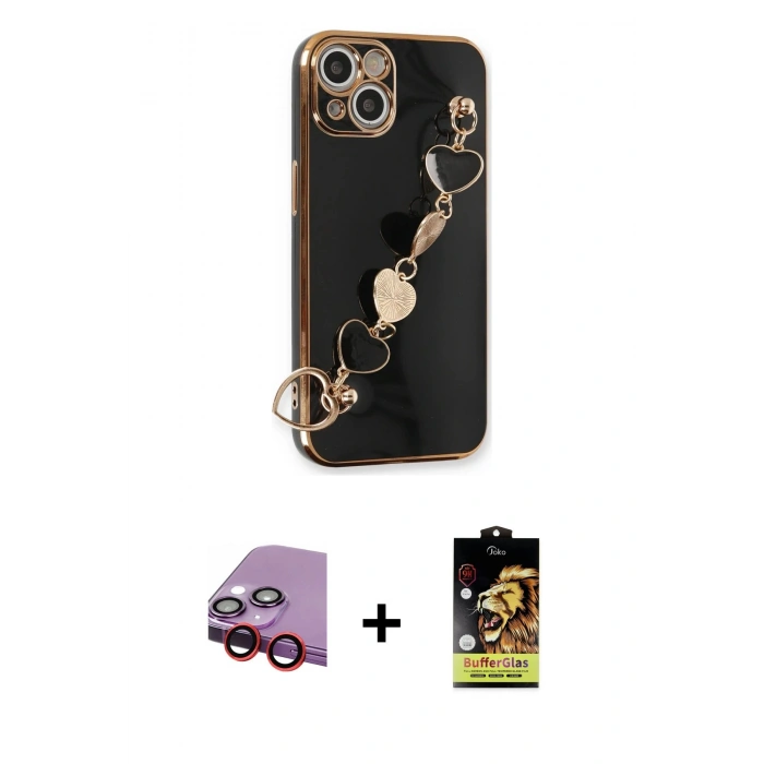 MARSİLYAN™- iPhone 14 Kılıf Nova Işık Prime - Siyah Buffer Cam Ekran Koruyucu + Kırmızı Raze Metal Kamera Lens
