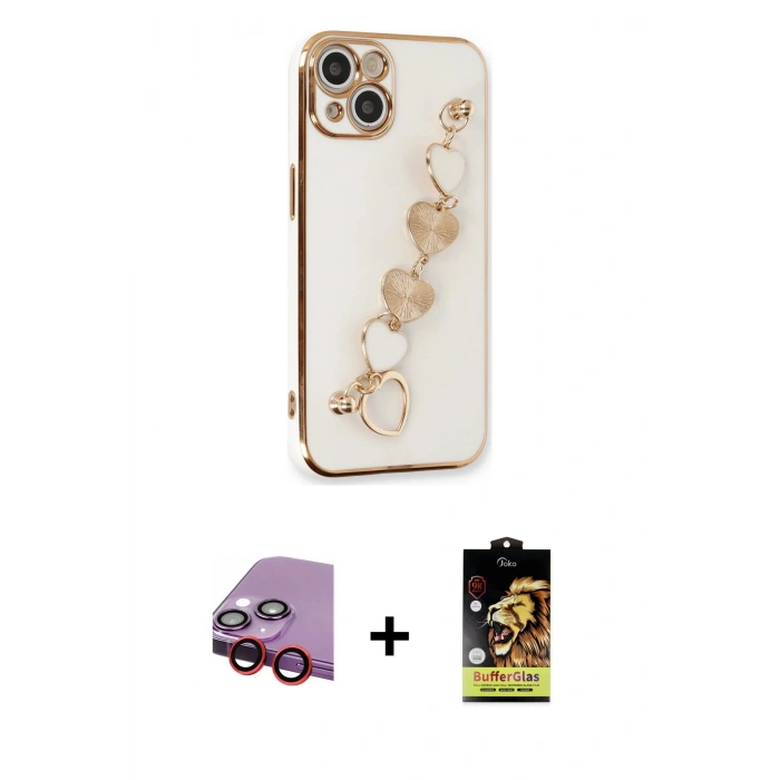 MARSİLYAN™- iPhone 14 Kılıf Nova Işık Prime - Siyah Buffer Cam Ekran Koruyucu + Kırmızı Raze Metal Kamera Lens