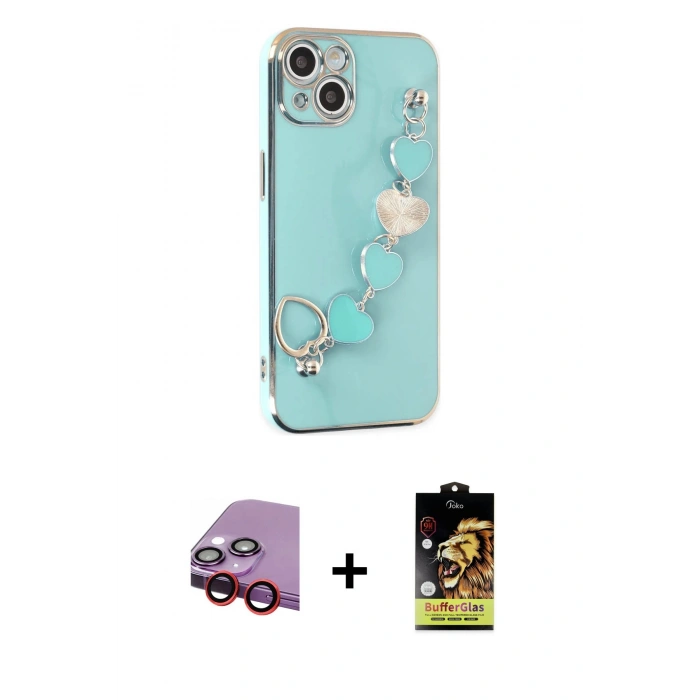 MARSİLYAN™- iPhone 14 Kılıf Nova Işık Prime - Siyah Buffer Cam Ekran Koruyucu + Kırmızı Raze Metal Kamera Lens