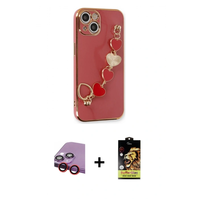 MARSİLYAN™- iPhone 14 Kılıf Nova Işık Prime - Siyah Buffer Cam Ekran Koruyucu + Kırmızı Raze Metal Kamera Lens