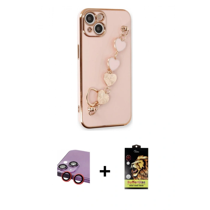 MARSİLYAN™- iPhone 14 Kılıf Nova Işık Prime - Siyah Buffer Cam Ekran Koruyucu + Kırmızı Raze Metal Kamera Lens