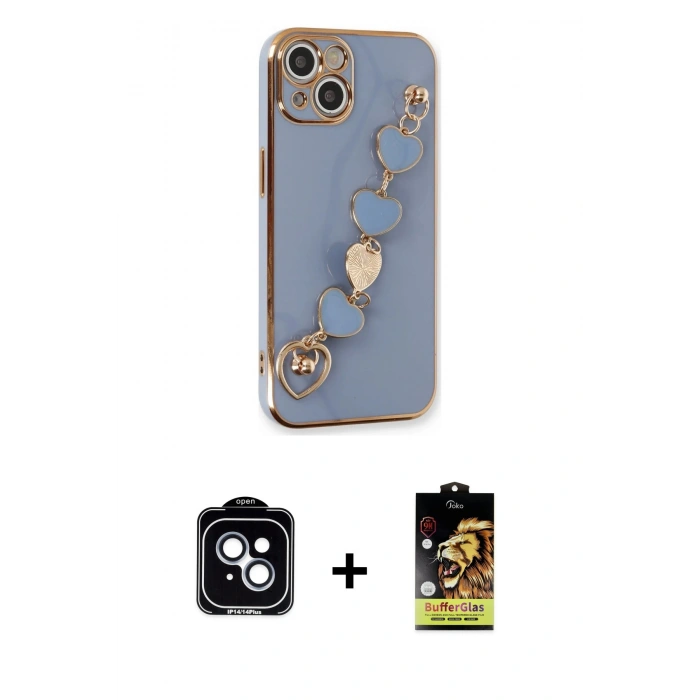 MARSİLYAN™- iPhone 14 Kılıf Nova Işık Prime - Siyah Buffer Cam Ekran Koruyucu + PVD Metal Kamera Lens - MI
