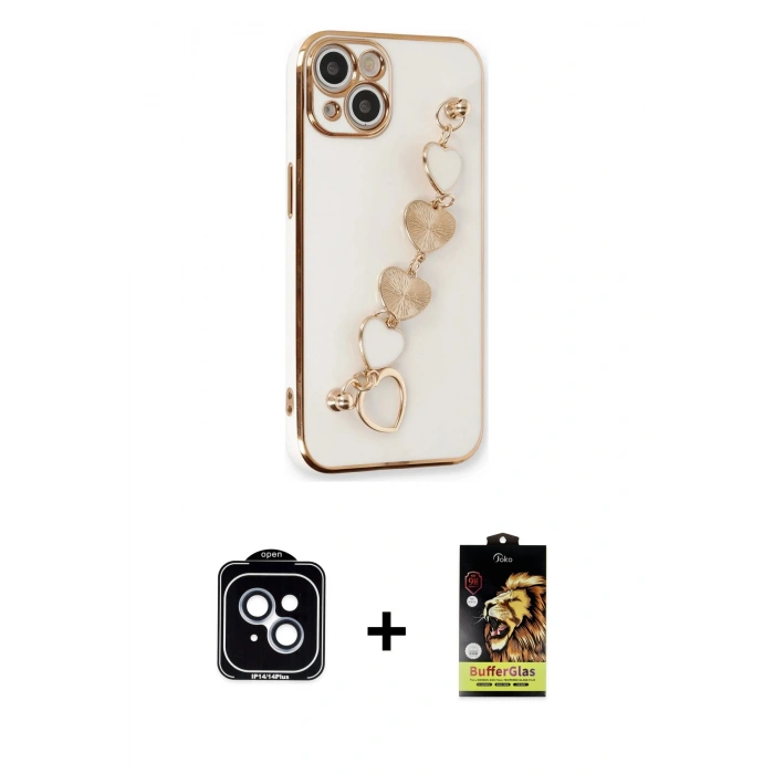 MARSİLYAN™- iPhone 14 Kılıf Nova Işık Prime - Siyah Buffer Cam Ekran Koruyucu + PVD Metal Kamera Lens - MI
