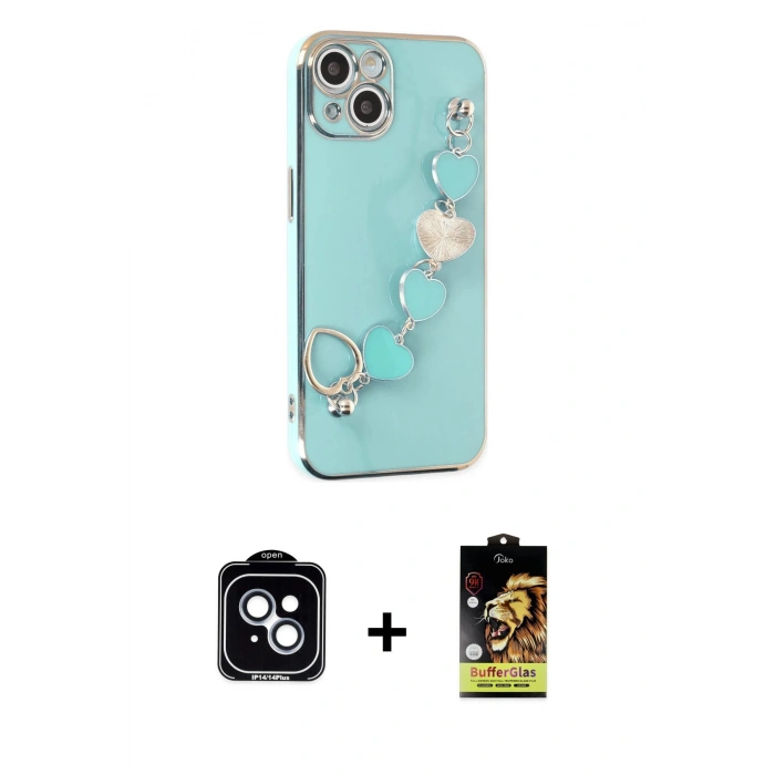 MARSİLYAN™- iPhone 14 Kılıf Nova Işık Prime - Siyah Buffer Cam Ekran Koruyucu + PVD Metal Kamera Lens - MI