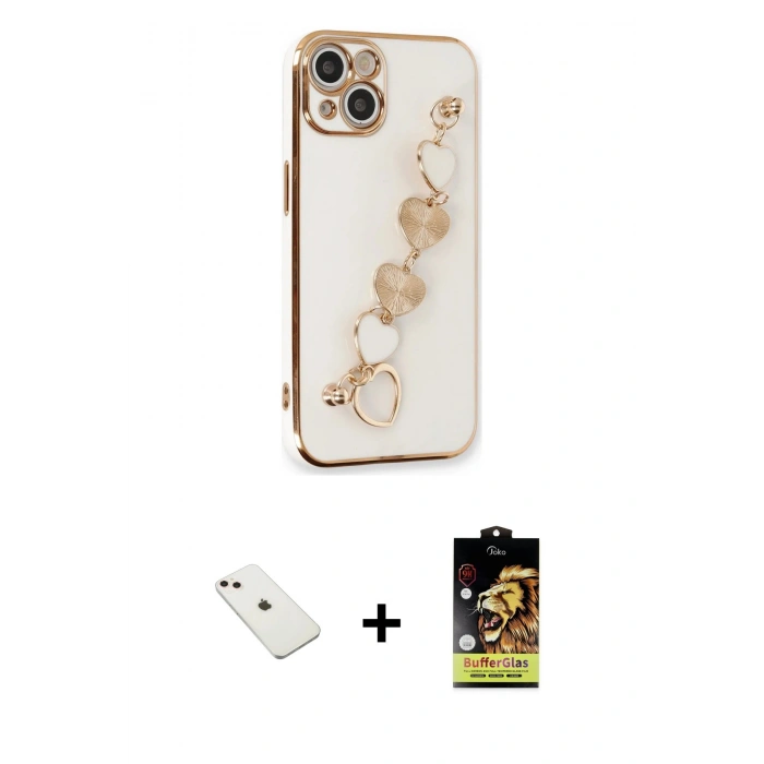 MARSİLYAN™- iPhone 14 Kılıf Nova Işık Prime - Siyah Buffer Cam Ekran Koruyucu + Pembe Diamond Kamera Lens