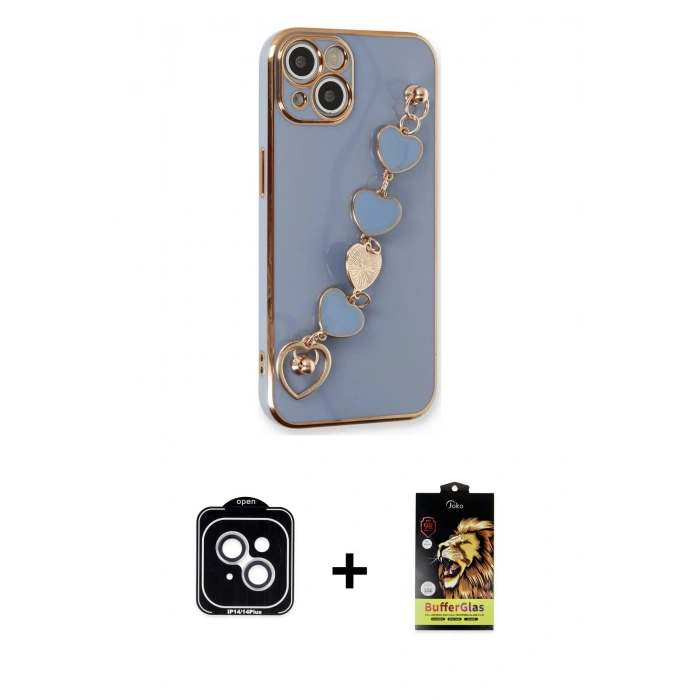 MARSİLYAN™- iPhone 14 Kılıf Nova Işık Prime - Siyah Buffer Cam Ekran Koruyucu + PVD Metal Kamera Lens - GS