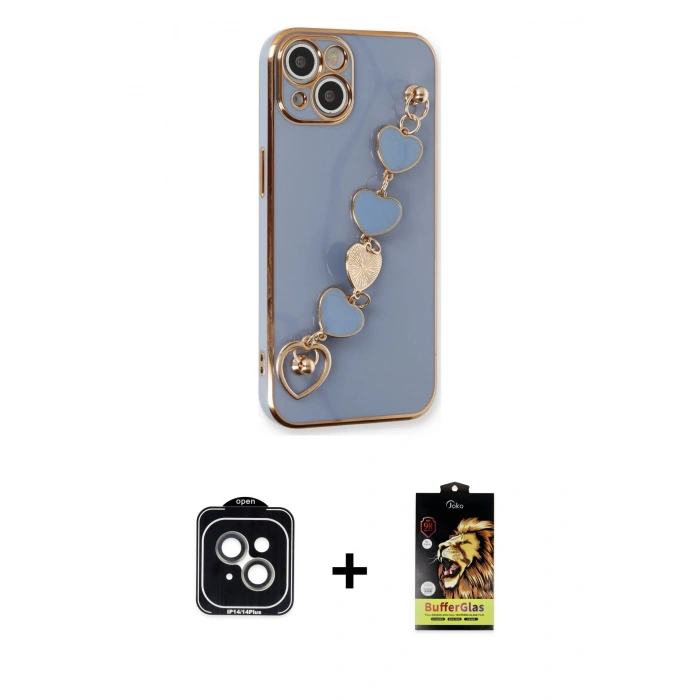 MARSİLYAN™- iPhone 14 Kılıf Nova Işık Prime - Siyah Buffer Cam Ekran Koruyucu + PVD Metal Kamera Lens - YL