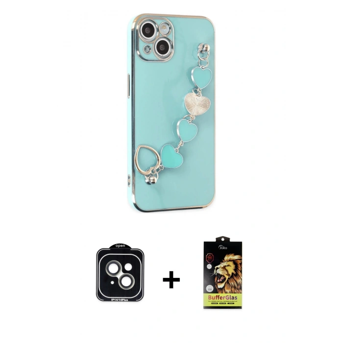 MARSİLYAN™- iPhone 14 Kılıf Nova Işık Prime - Siyah Buffer Cam Ekran Koruyucu + PVD Metal Kamera Lens - YL