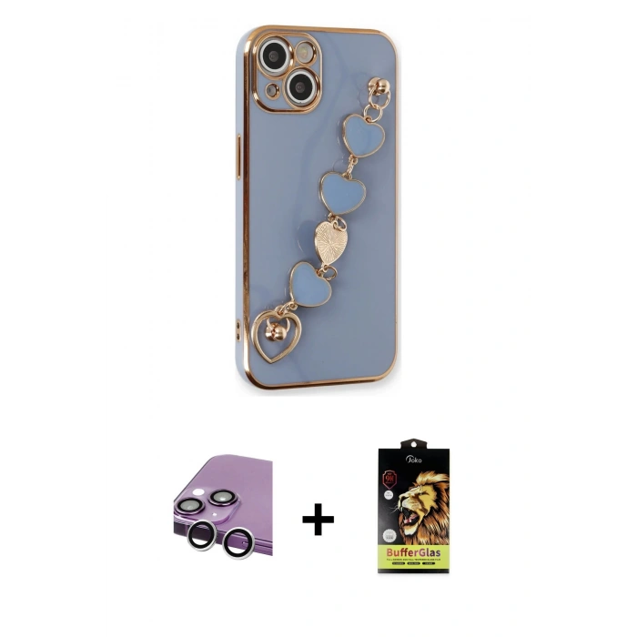 MARSİLYAN™- iPhone 14 Kılıf Nova Işık Prime - Siyah Buffer Cam Ekran Koruyucu + Raze Metal Kamera Lens - GS