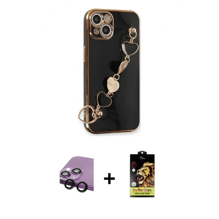 MARSİLYAN™- iPhone 14 Kılıf Nova Işık Prime - Siyah Buffer Cam Ekran Koruyucu + Raze Metal Kamera Lens - SH