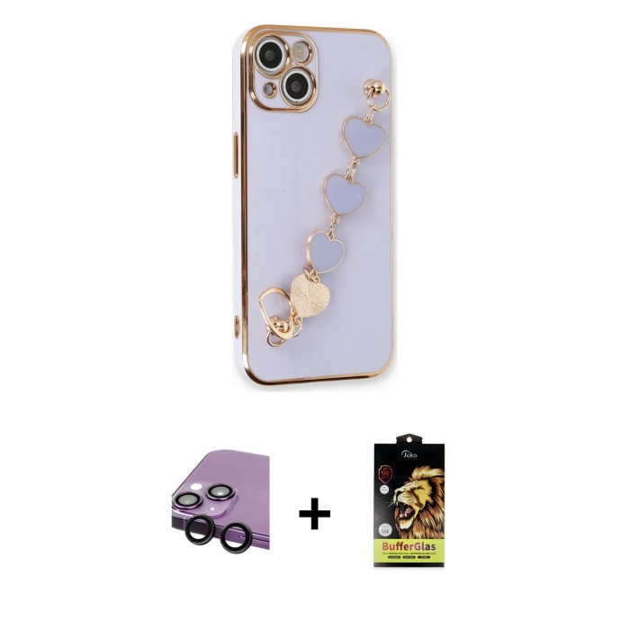 MARSİLYAN™- iPhone 14 Kılıf Nova Işık Prime - Siyah Buffer Cam Ekran Koruyucu + Raze Metal Kamera Lens - SH