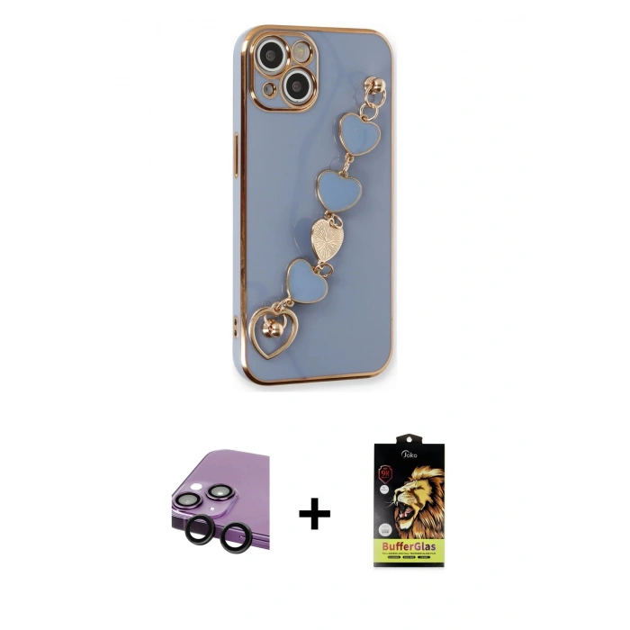 MARSİLYAN™- iPhone 14 Kılıf Nova Işık Prime - Siyah Buffer Cam Ekran Koruyucu + Raze Metal Kamera Lens - SH