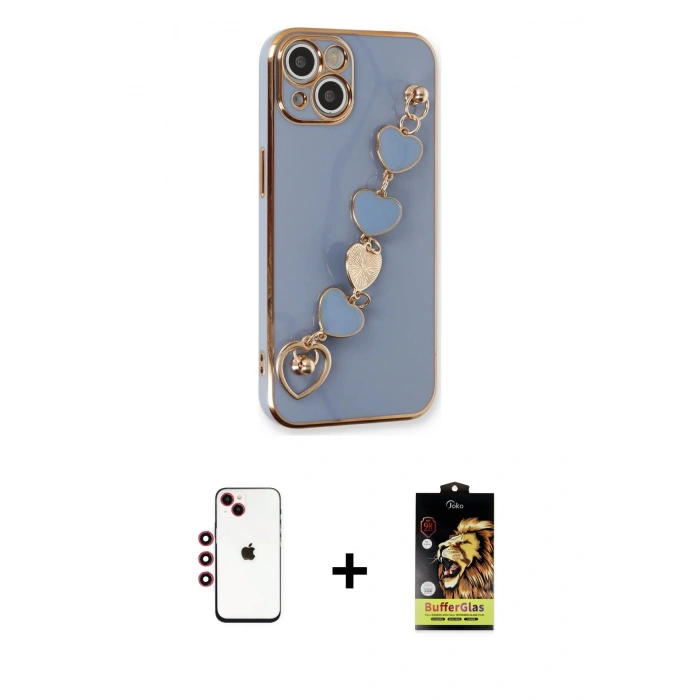 MARSİLYAN™- iPhone 14 Kılıf Nova Işık Prime - Siyah Buffer Cam Ekran Koruyucu + Shine Kamera Lens - KI