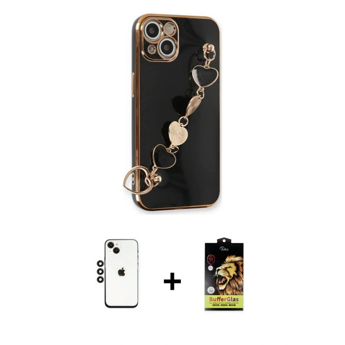 MARSİLYAN™- iPhone 14 Kılıf Nova Işık Prime - Siyah Buffer Cam Ekran Koruyucu + Shine Kamera Lens - SH