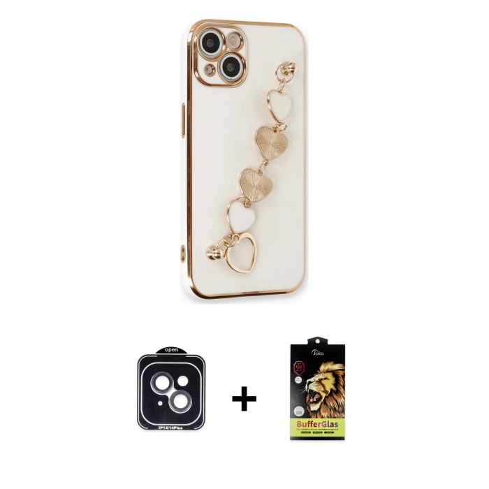 MARSİLYAN™- iPhone 14 Kılıf Nova Işık Prime - Siyah Buffer Cam Ekran Koruyucu + Siyah PVD Metal Kamera Lens