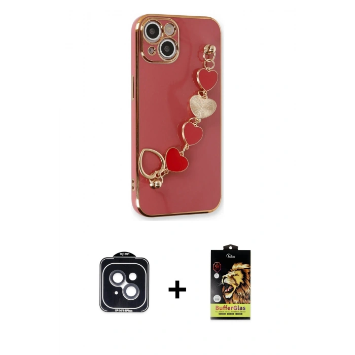 MARSİLYAN™- iPhone 14 Kılıf Nova Işık Prime - Siyah Buffer Cam Ekran Koruyucu + Siyah PVD Metal Kamera Lens