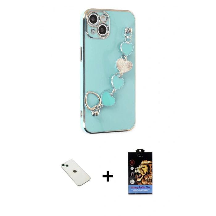 MARSİLYAN™- iPhone 14 Kılıf Nova Işık Prime - Siyah Buffer Hayalet Cam Ekran Koruyucu + Diamond Kamera Lens - YL