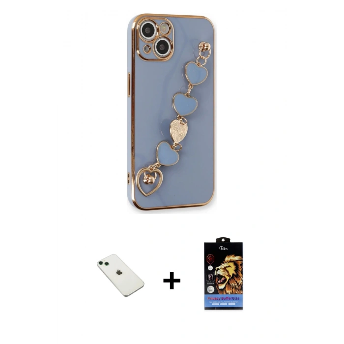 MARSİLYAN™- iPhone 14 Kılıf Nova Işık Prime - Siyah Buffer Hayalet Cam Ekran Koruyucu + Diamond Kamera Lens - YL