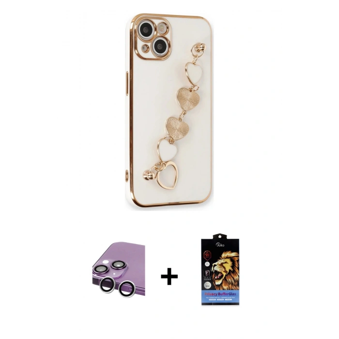MARSİLYAN™- iPhone 14 Kılıf Nova Işık Prime - Siyah Buffer Hayalet Cam Ekran Koruyucu + Gümüş Raze Metal Kamera Lens