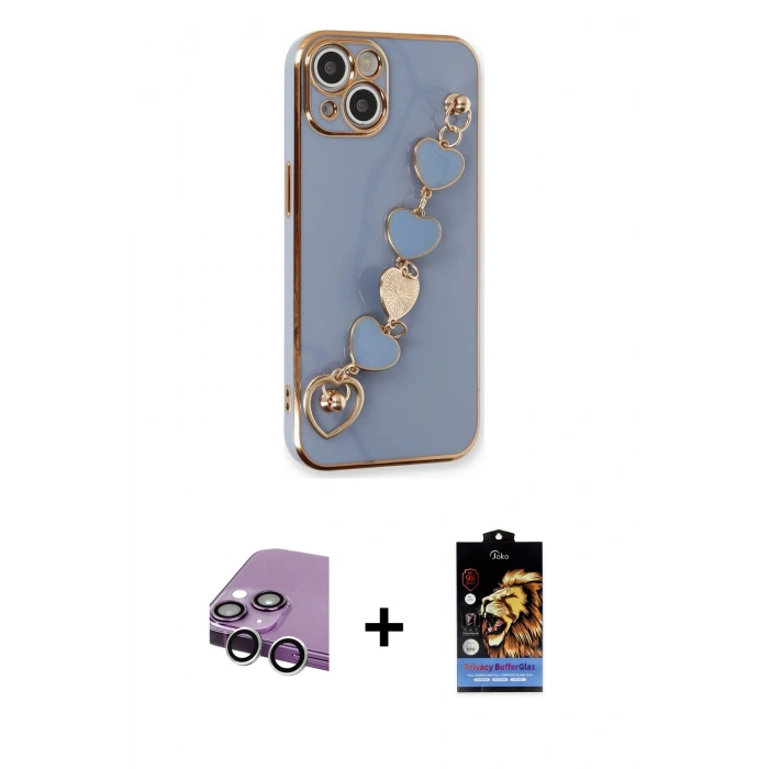 MARSİLYAN™- iPhone 14 Kılıf Nova Işık Prime - Siyah Buffer Hayalet Cam Ekran Koruyucu + Gümüş Raze Metal Kamera Lens