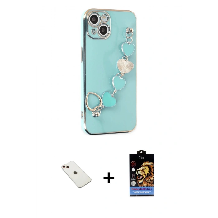 MARSİLYAN™- iPhone 14 Kılıf Nova Işık Prime - Siyah Buffer Hayalet Cam Ekran Koruyucu + Diamond Kamera Lens - KI