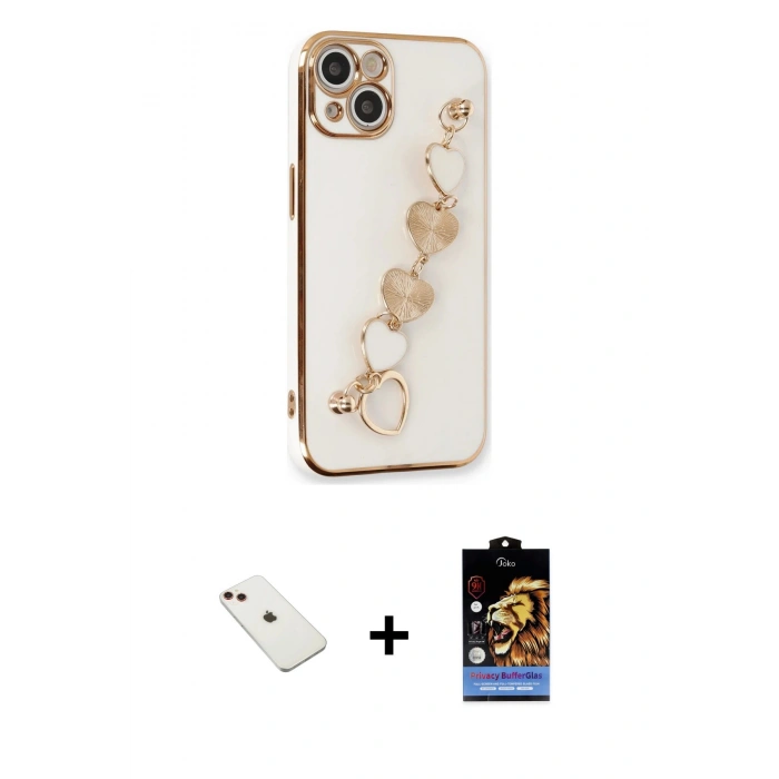 MARSİLYAN™- iPhone 14 Kılıf Nova Işık Prime - Siyah Buffer Hayalet Cam Ekran Koruyucu + Diamond Kamera Lens - KI