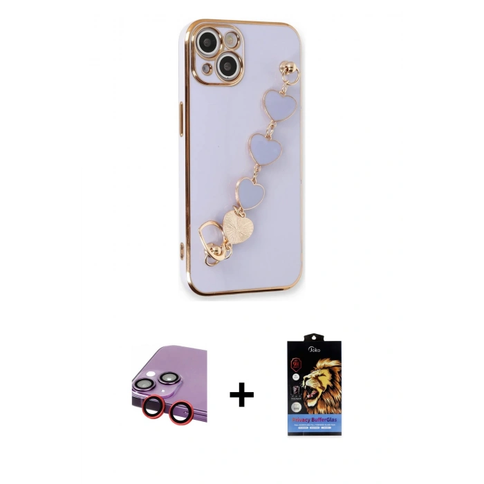 MARSİLYAN™- iPhone 14 Kılıf Nova Işık Prime - Siyah Buffer Hayalet Cam Ekran Koruyucu + Raze Metal Kamera Lens - KI