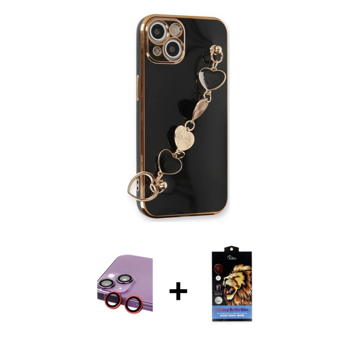 MARSİLYAN™- iPhone 14 Kılıf Nova Işık Prime - Siyah Buffer Hayalet Cam Ekran Koruyucu + Raze Metal Kamera Lens - KI