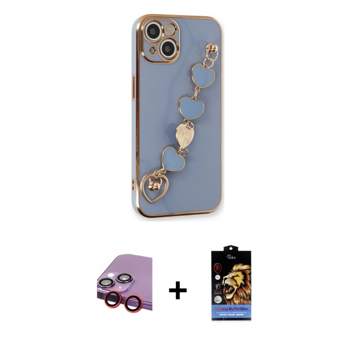 MARSİLYAN™- iPhone 14 Kılıf Nova Işık Prime - Siyah Buffer Hayalet Cam Ekran Koruyucu + Raze Metal Kamera Lens - KI
