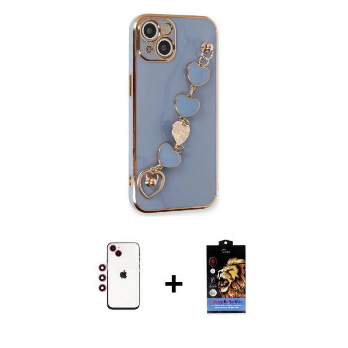 MARSİLYAN™- iPhone 14 Kılıf Nova Işık Prime - Siyah Buffer Hayalet Cam Ekran Koruyucu + Shine Kamera Lens - KI