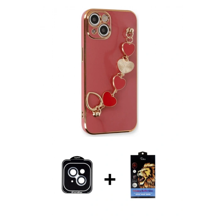 MARSİLYAN™- iPhone 14 Kılıf Nova Işık Prime - Siyah Buffer Hayalet Cam Ekran Koruyucu + Mavi PVD Metal Kamera Lens