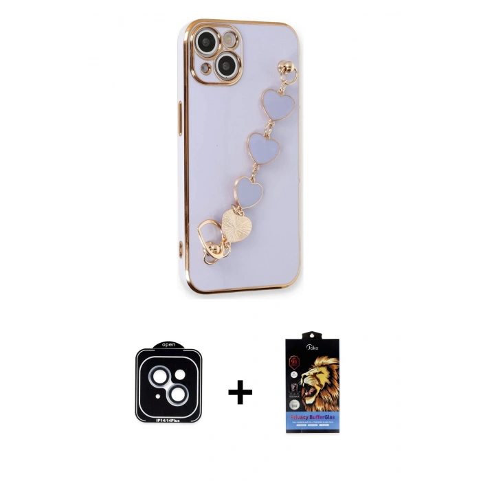 MARSİLYAN™- iPhone 14 Kılıf Nova Işık Prime - Siyah Buffer Hayalet Cam Ekran Koruyucu + Mavi PVD Metal Kamera Lens