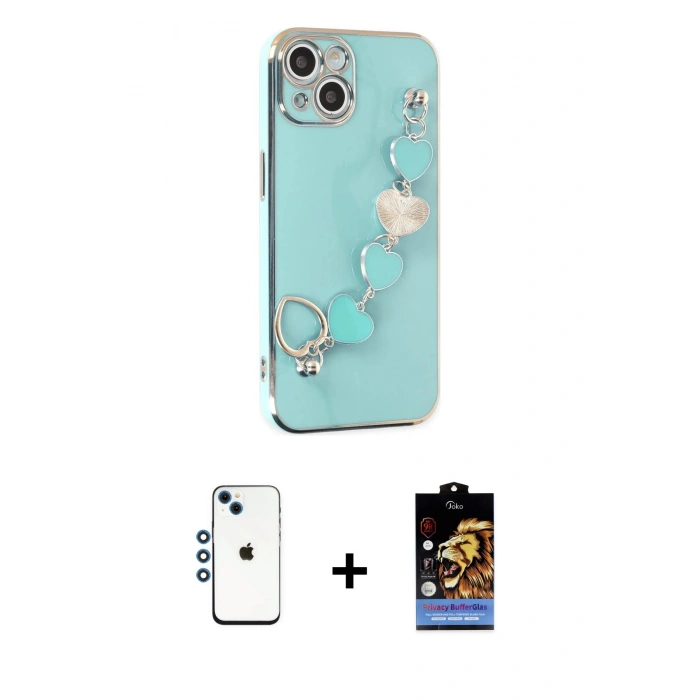 MARSİLYAN™- iPhone 14 Kılıf Nova Işık Prime - Siyah Buffer Hayalet Cam Ekran Koruyucu + Mavi Shine Kamera Lens