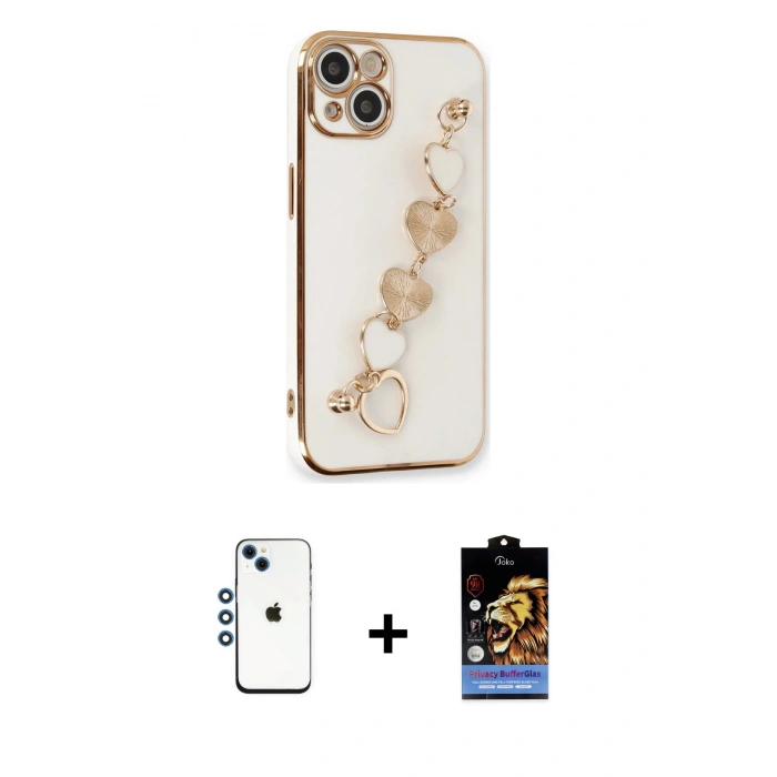 MARSİLYAN™- iPhone 14 Kılıf Nova Işık Prime - Siyah Buffer Hayalet Cam Ekran Koruyucu + Mavi Shine Kamera Lens