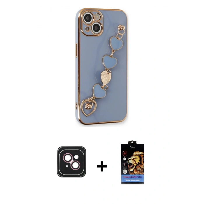 MARSİLYAN™- iPhone 14 Kılıf Nova Işık Prime - Siyah Buffer Hayalet Cam Ekran Koruyucu + PVD Metal Kamera Lens - PE