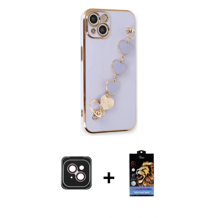 MARSİLYAN™- iPhone 14 Kılıf Nova Işık Prime - Siyah Buffer Hayalet Cam Ekran Koruyucu + PVD Metal Kamera Lens - PE