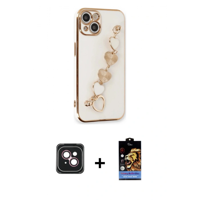 MARSİLYAN™- iPhone 14 Kılıf Nova Işık Prime - Siyah Buffer Hayalet Cam Ekran Koruyucu + PVD Metal Kamera Lens - PE