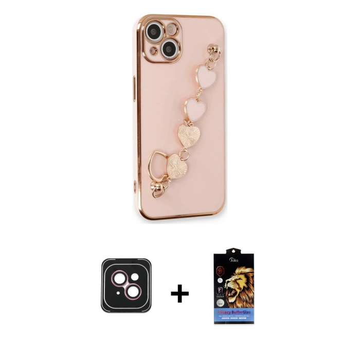 MARSİLYAN™- iPhone 14 Kılıf Nova Işık Prime - Siyah Buffer Hayalet Cam Ekran Koruyucu + PVD Metal Kamera Lens - PE
